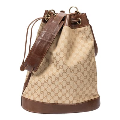 Beige Brown Gucci Bucket Drawstring Tote Shoulder Bag