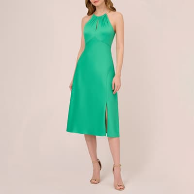 Green Satin Crepe Halter Dress