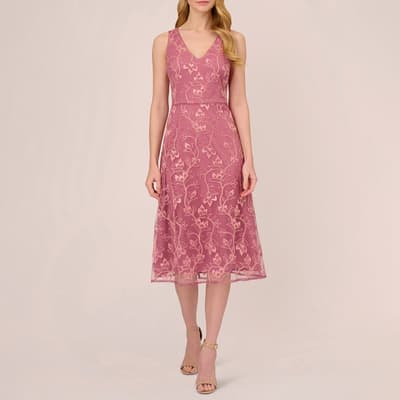 Pink Floral Sequin Embroidery Dress