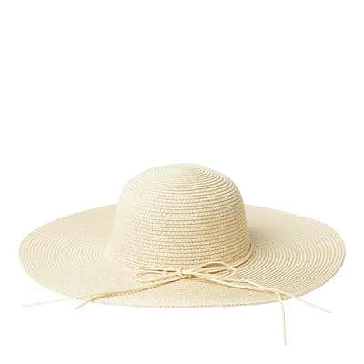 Cream Summer Floppy Hat With Leather Band With Chain