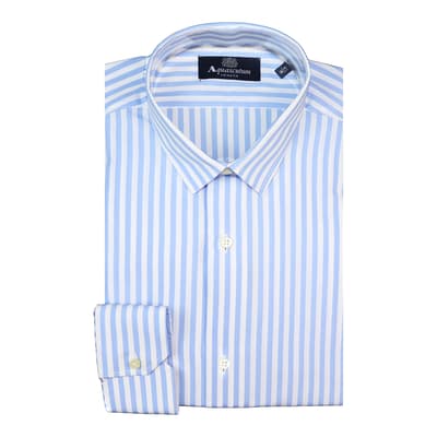 Blue & White Wide Stripe Cotton Shirt