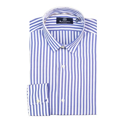 Dark Blue & White Wide Stripe Cotton Shirt