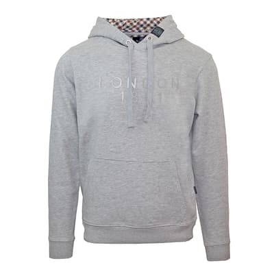 Grey Large Embroidered Chest Logo Cotton Hoodie