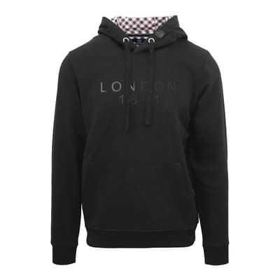 Black Large Embroidered Chest Logo Cotton Hoodie