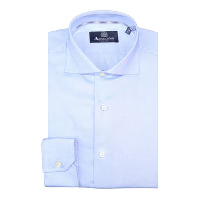 Pale Blue Point Collar Long Sleeve Cotton Shirt