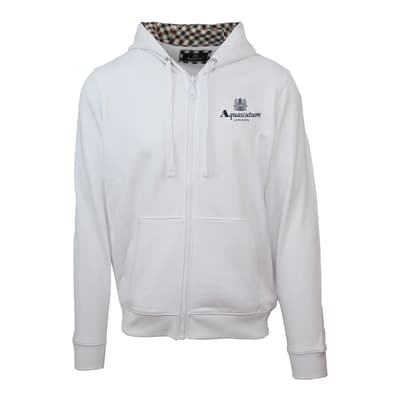 White Crest Logo Zipped Cotton Hoodie