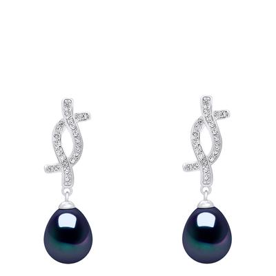 Black Tahiti Natural Freshwater Pearl 8-9mm Hanging Earrings