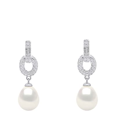 White Natural Freshwater Pearl 8-9mm Hanging Earrings