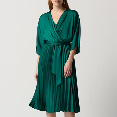 Green Tie Waist Pleated Dress