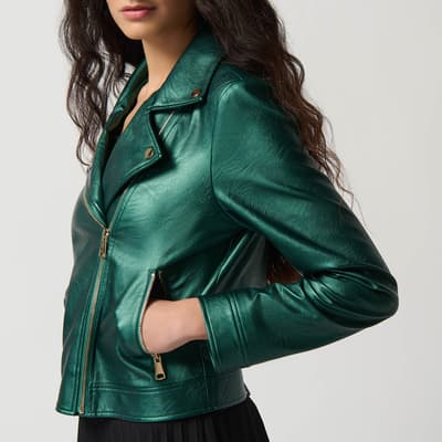 Green Faux leather Biker Jacket