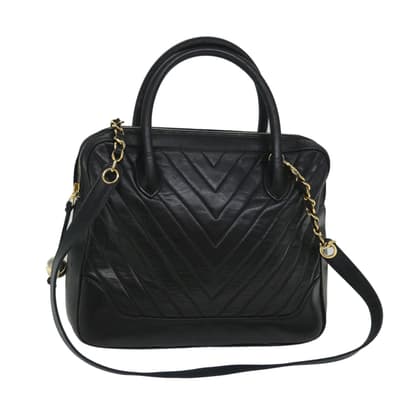 Black V-Stich Handbag Bag