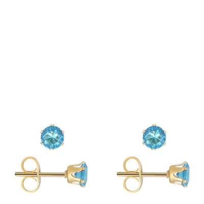 18K Gold Blue Stud Earrings