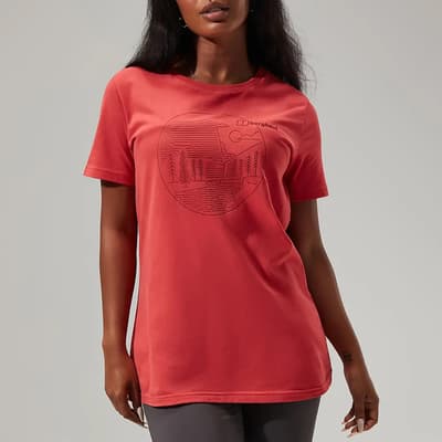 Red Linear Landscape Cotton T-Shirt