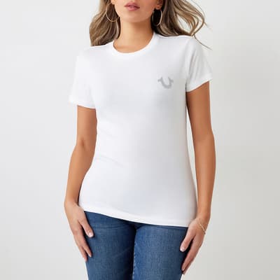 White World Wide Glitter Cotton T-Shirt