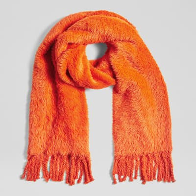 Orange Lisa Knit Tassel Scarf