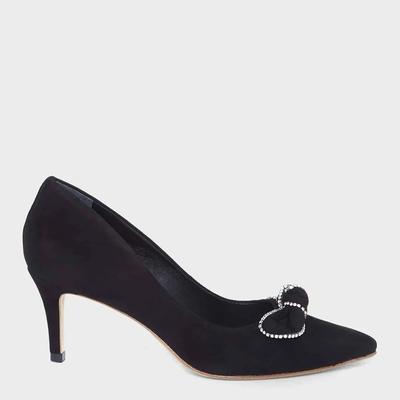 Black Belle Bow Court Suede Heels