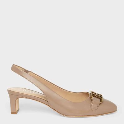 Beige Phoebe Slingback Leather Heels