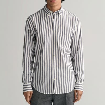 Grey Poplin Stripe Cotton Shirt