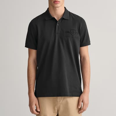 Black Tonal Shield Logo Cotton Polo Shirt