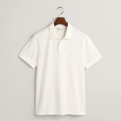 White Tonal Shield Cotton Polo Shirt