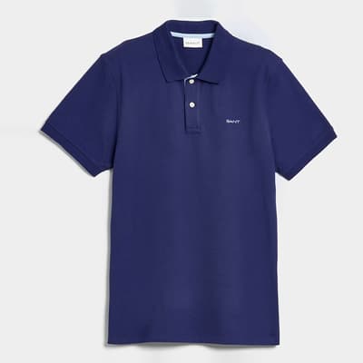 Dark Blue Contrast Pique Cotton Polo Shirt