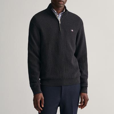 Charcoal Texture Half Zip Cotton Jumper