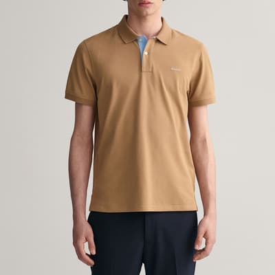 Camel Contrast Pique Cotton Polo Shirt