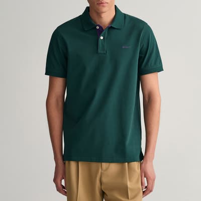 Dark Green Contrast Pique Cotton Polo Shirt