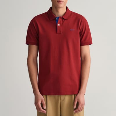 Red Contrast Pique Cotton Polo Shirt