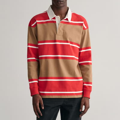 Camel/Red Striped Heavy Rugger Cotton Polo Shirt