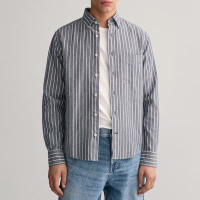 Blue Brushed Oxford Stripe Cotton Shirt