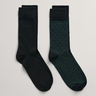 Black/Green  2-Pack Cotton Blend Socks