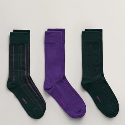 Navy/Purple Check Socks 3-Pack Gift Box