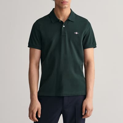 Dark Green Shield Pique Cotton Polo Shirt