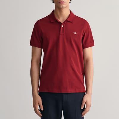 Burgundy Shield Pique Cotton Polo Shirt