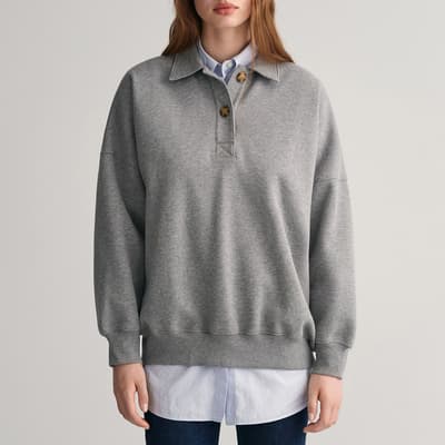 Grey Oversized Cotton Blend Polo Sweatshirt