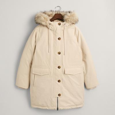 Oatmeal Hooded Cotton Blend Parka Jacket