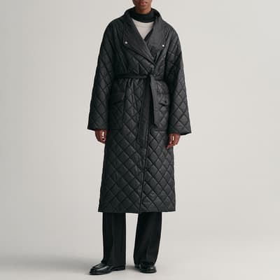 Black Quilted Longline Coat
