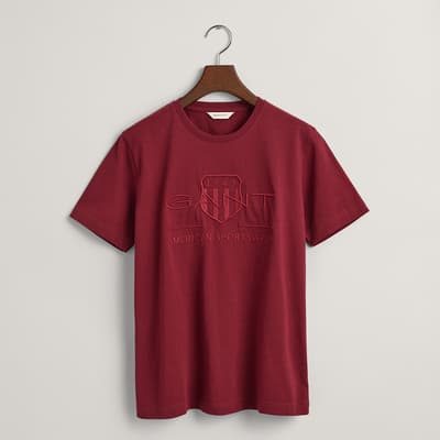 Teen's Dark Red Embroidered Logo Cotton T-Shirt