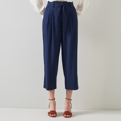 Navy Wide Leg Cropped Trousers