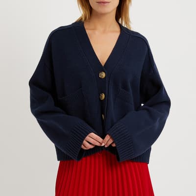 Navy Button Up Wool Cardigan - Size M