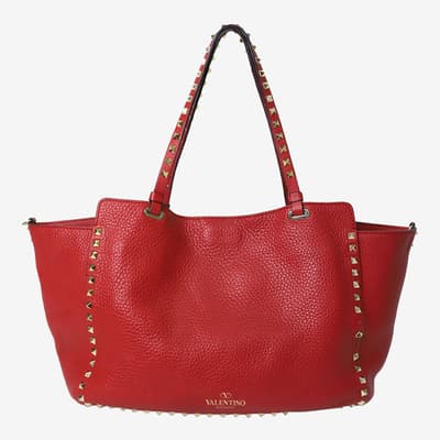 Red studded 2way tote bag