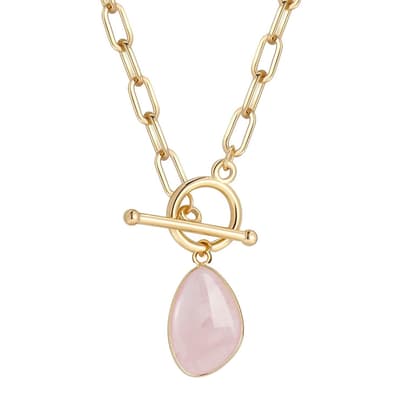 18k Gold Pink Quartz Drop Toggle Necklace