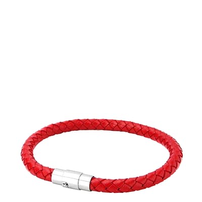 Silver Red leather Magnetic Bracelet