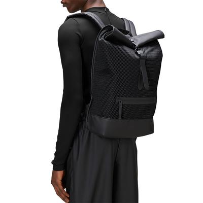 Black Unisex Waterproof Mesh Rolltop Rucksack