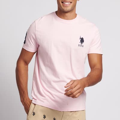 Pale Pink Embroidered Chest Logo Cotton T-Shirt