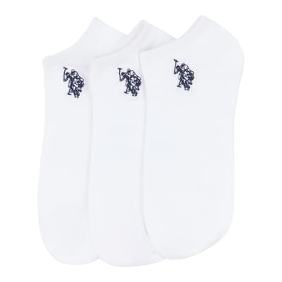 White 3 Pack Short Cotton Blend Sport Socks