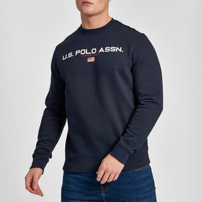 Navy Chest Logo Cotton Blend Sweatshirt