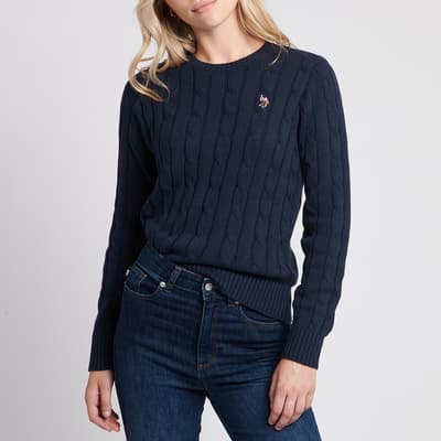 Navy Cable Knit Cotton Jumper