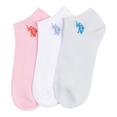 Pink/White/Grey 3-Pack Cotton Sport Socks